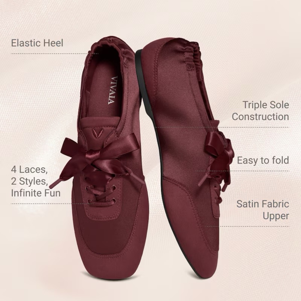 Women's Satin Ribbon Lace-Up Sneakers - Burgundy - Picture 4 of 13